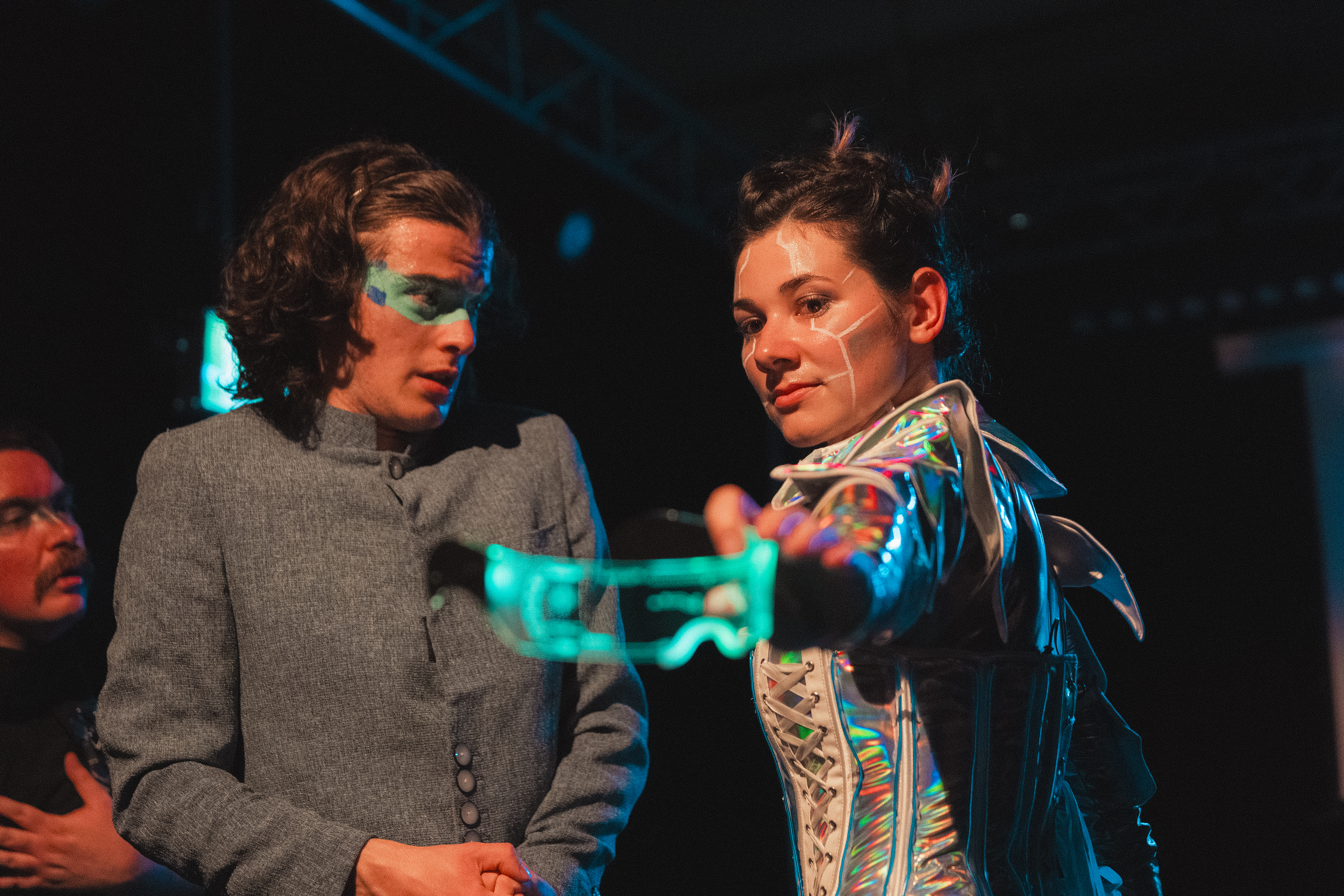 AI hologram projection surrounding the protagonist of AI: Save Our Souls